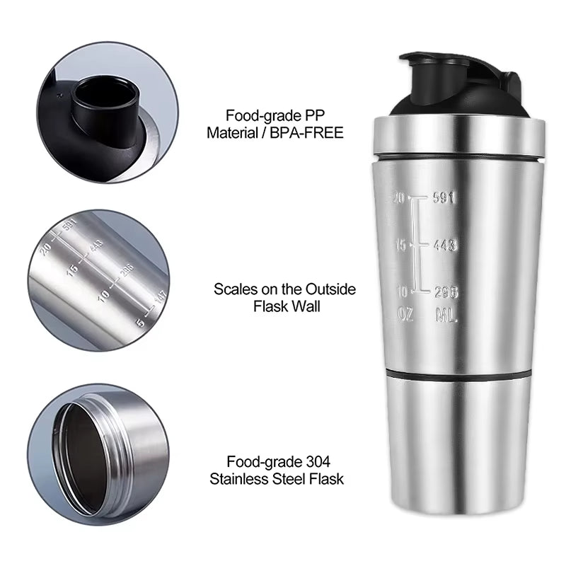 Stainless Steel Protein Shaker Cup Portable Fitness Sports Mug Nutrition Shakers Cup Water Bottles Water Cup Portable Shakers
